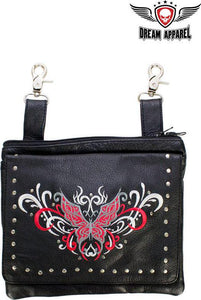 Naked Cowhide Leather Studded Red And White Butterfly Belt Bag W/ Gun Pocket