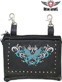 Naked Cowhide Leather Turquoise Butterfly Belt Bag W/ Studs