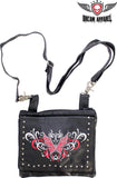 Naked Cowhide Leather Studded Red And White Butterfly Belt Bag W/ Gun Pocket