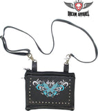 Naked Cowhide Leather Turquoise Butterfly Belt Bag W/ Studs