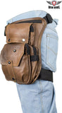 Premier Brown Leather Multi Pocket Thigh Bags With Gun Pocket