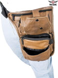 Premier Brown Leather Multi Pocket Thigh Bags With Gun Pocket