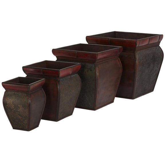 Square Planters W/Rim (Set Of 4)