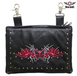 Studded Naked Cowhide Leather Gun Holster Belt Bag With Red And Silver Butterfly