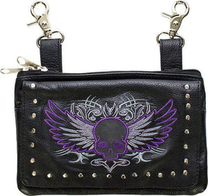 Studded Belt Bag Naked Cowhide Leather Purple Skull