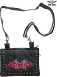 Studded Naked Cowhide Leather Gun Holster Belt Bag With Red And Silver Butterfly