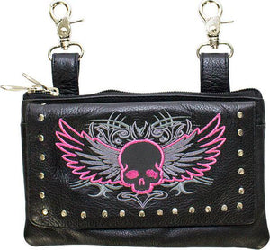 Studded Belt Bag Naked Cowhide Leather Hot Pink Skull Belt Bag