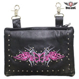 Studded Naked Cowhide Leather Gun Holster Belt Bag Pink Silver Butterfly