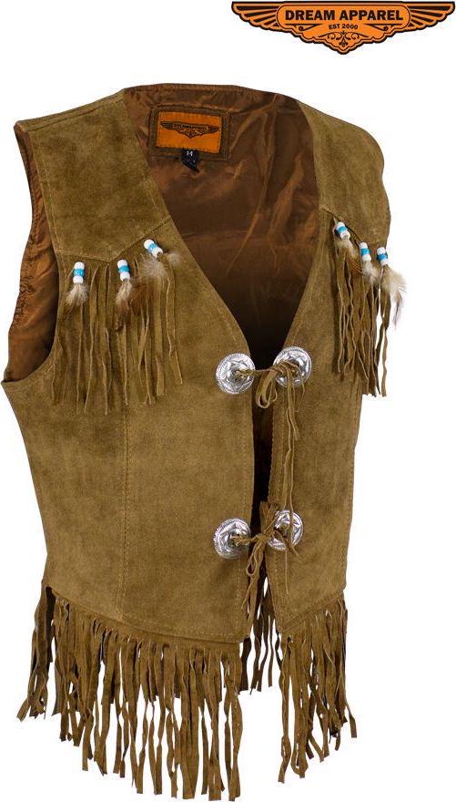 Women Western Vest With Fringe And Beads