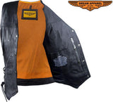 Womens Cowhide Leather Motorcycle Vest With 7 Pockets