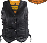 Womens Cowhide Leather Motorcycle Vest With 7 Pockets