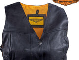 Womens Cowhide Leather Motorcycle Vest With 7 Pockets