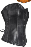 Womens Strapless Lamb Leather Corset With Metal Busks And Grommets