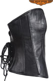 Womens Strapless Lamb Leather Corset With Metal Busks And Grommets