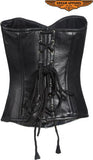 Womens Strapless Lamb Leather Corset With Metal Busks And Grommets