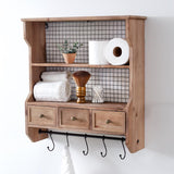 Wood Organizer Shelf With Drawers And Hooks