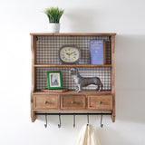 Wood Organizer Shelf With Drawers And Hooks