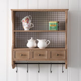 Wood Organizer Shelf With Drawers And Hooks