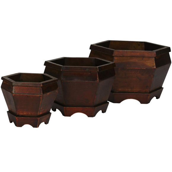 Wooden Hexagon Decorative Planter - (Set Of 3)