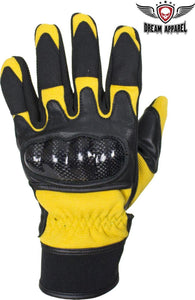 Yellow/Black Leather Motorcycle Gloves