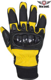 Yellow/Black Leather Motorcycle Gloves